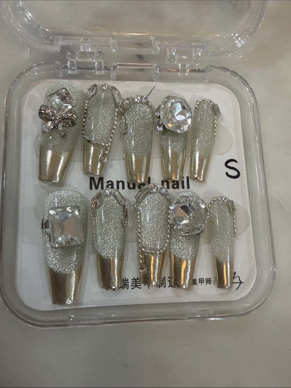 JumboCrystal Embellished Silver Press-On Nail Set - Women Accessories Size Small